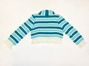 Upcycled Stripe Fringe Blanket Sweater